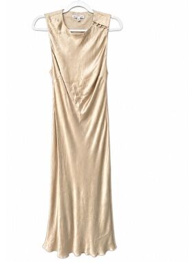 Shona Joy Dress Satin Maxi Bridesmaid Nude Champagne Glam Chic size 6